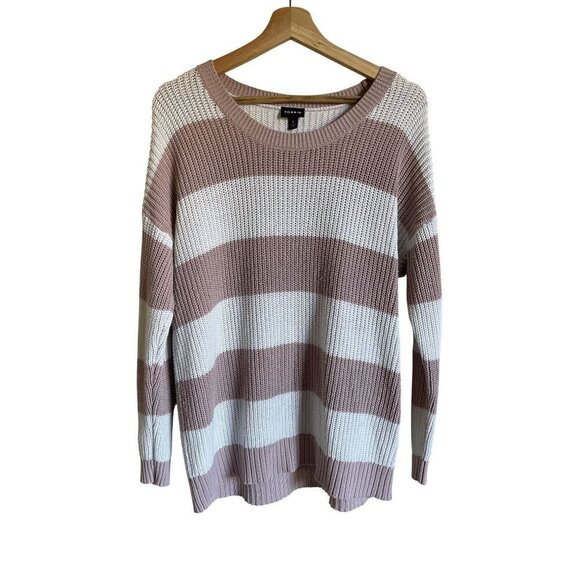 TORRID Size 0/US 12/Large Pink White Striped Cotton Blend Pullover Relaxed Sweat - Picture 2 of 7